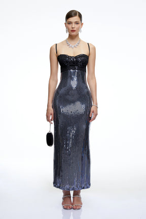 Vera Blue Color Block Sequin Maxi Dress