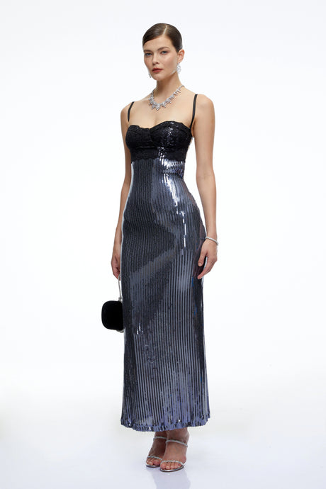 Adrianna Maxi Dress Blue Color Block Sequin