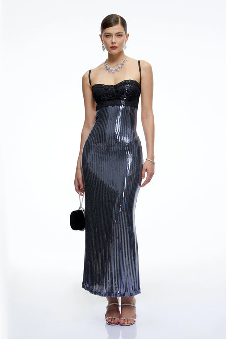 Adrianna Maxi Dress Blue Color Block Sequin