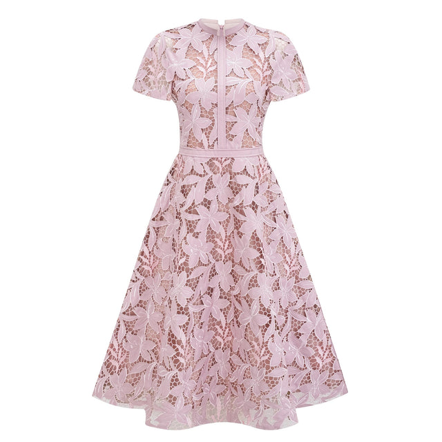 Vérane pink guipurelace midi dress