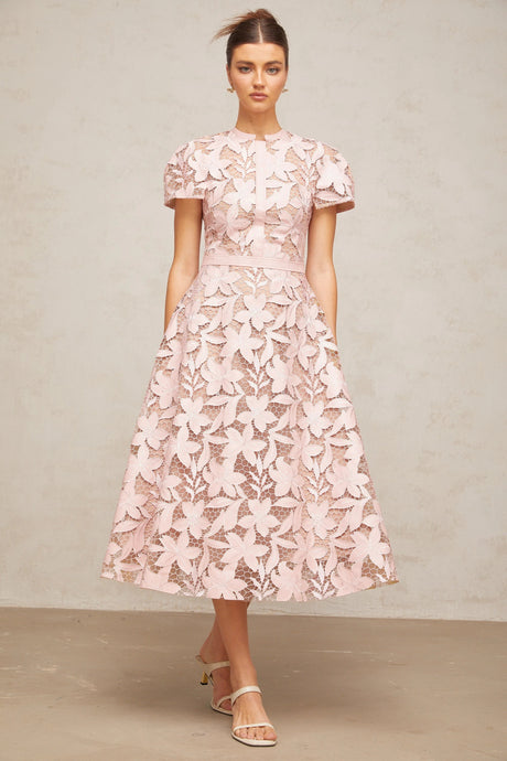 Luisa midi dress pink guipure-lace