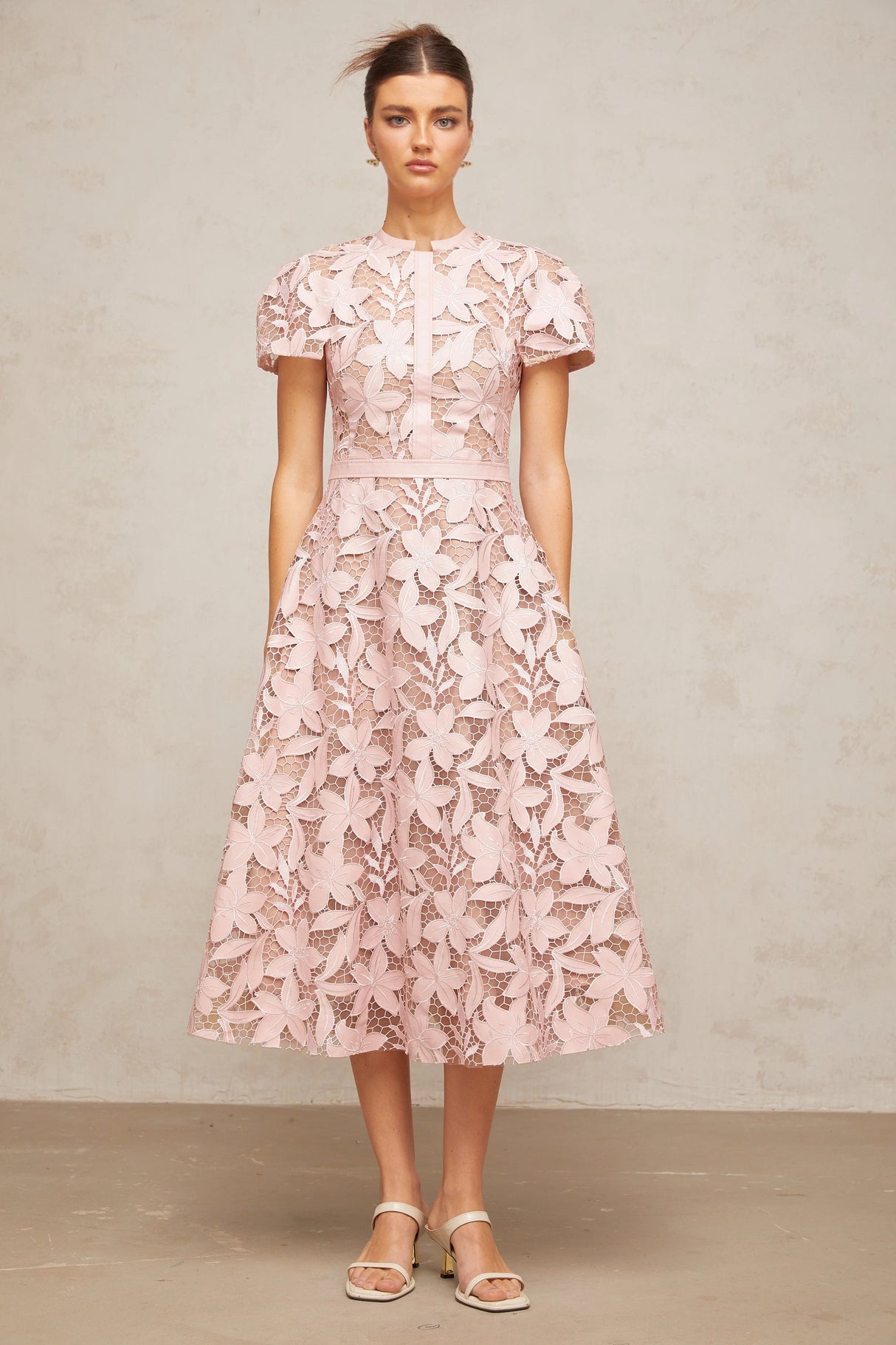 Vérane pink guipurelace midi dress