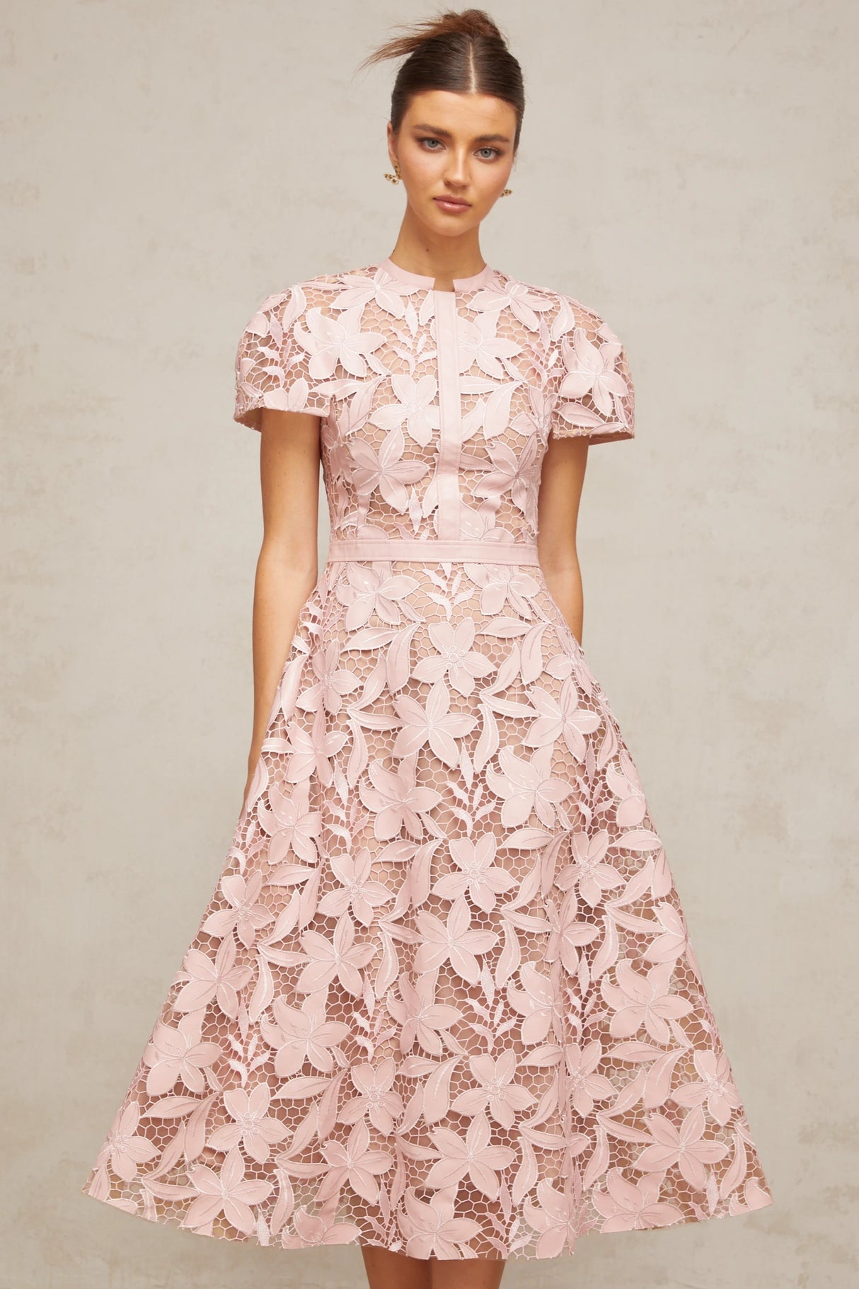 Vérane pink guipurelace midi dress