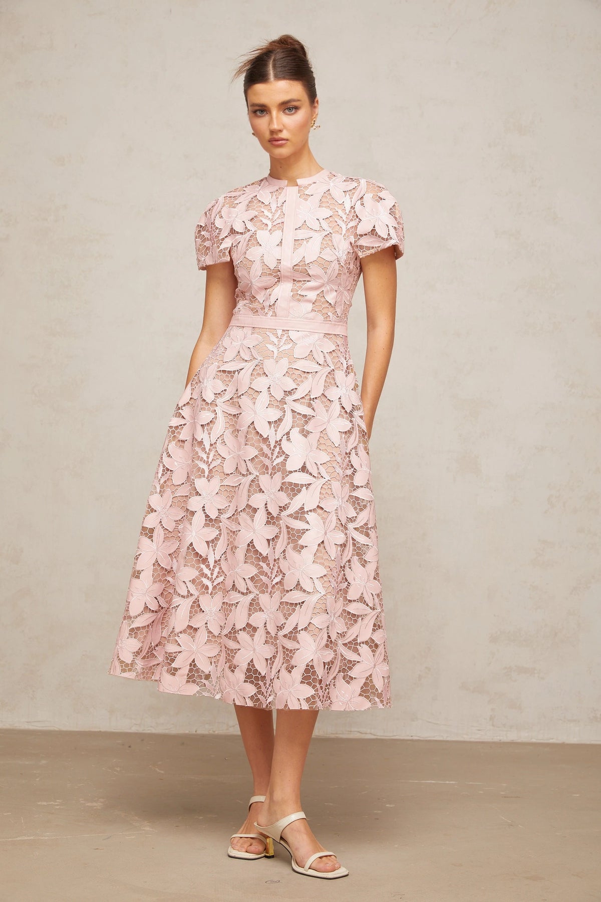 Vérane pink guipurelace midi dress