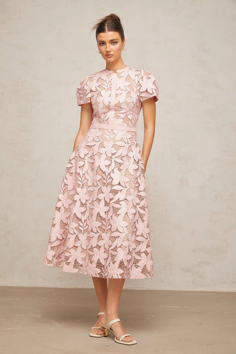 Luisa midi dress pink guipure-lace