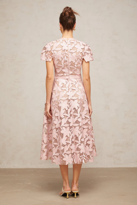 Luisa midi dress pink guipure-lace