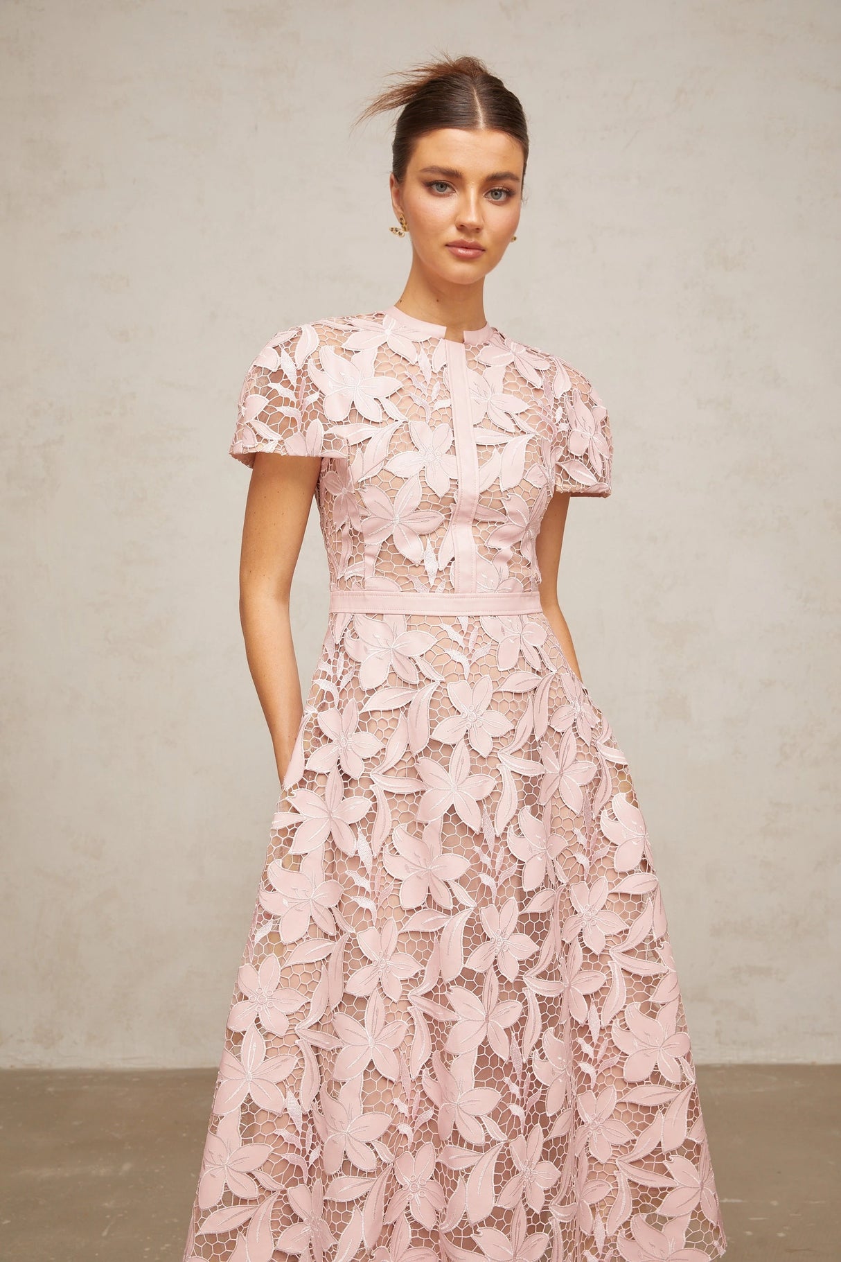 Vérane pink guipurelace midi dress