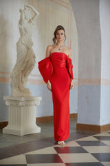 Verity Red Off Shoulder Gathered Maxi Gown