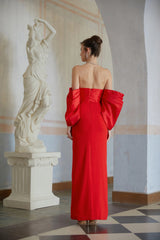 Verity Red Off Shoulder Gathered Maxi Gown