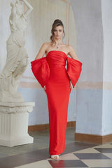 Verity Red Off Shoulder Gathered Maxi Gown