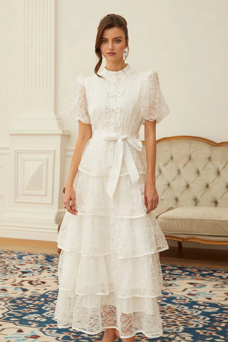 Daniela Maxi Dress White Floral Lace Tiered