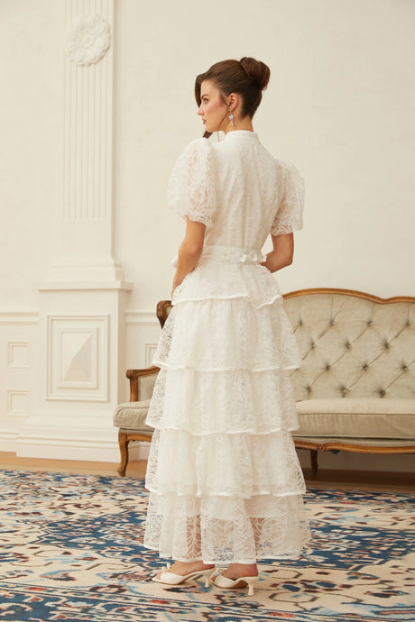 Daniela Maxi Dress White Floral Lace Tiered