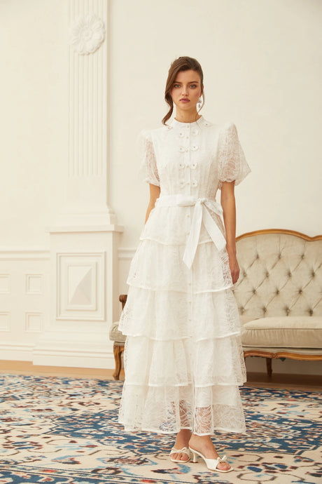 Daniela Maxi Dress White Floral Lace Tiered