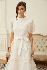 Verity White Floral Lace Tiered Maxi Dress