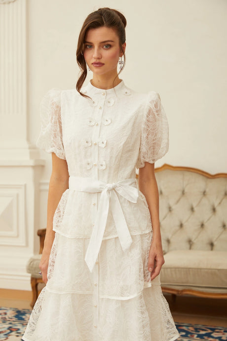 Daniela Maxi Dress White Floral Lace Tiered