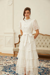 Verity White Floral Lace Tiered Maxi Dress