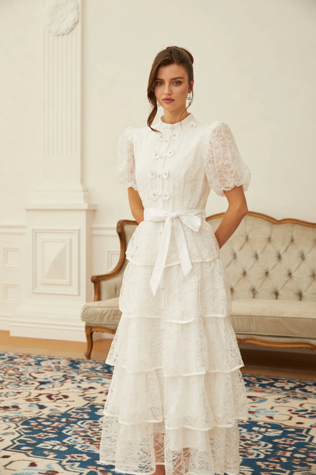 Daniela Maxi Dress White Floral Lace Tiered
