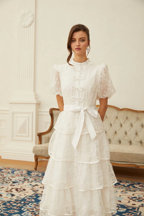 Daniela Maxi Dress White Floral Lace Tiered
