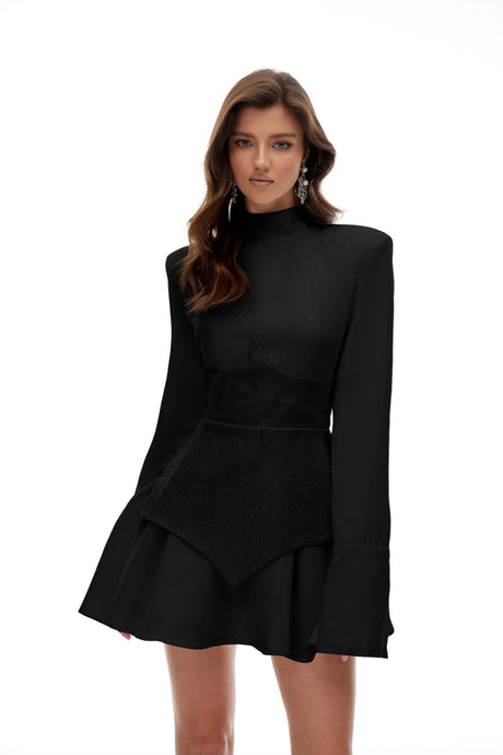 Paityn Mini Dress Black Rhinestone Embellished