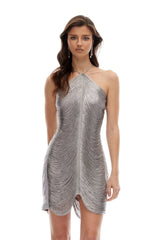 Veronica Silver Halterneck Fringed Mini Dress