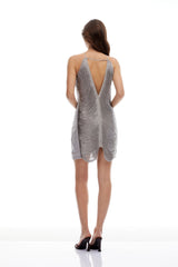Veronica Silver Halterneck Fringed Mini Dress