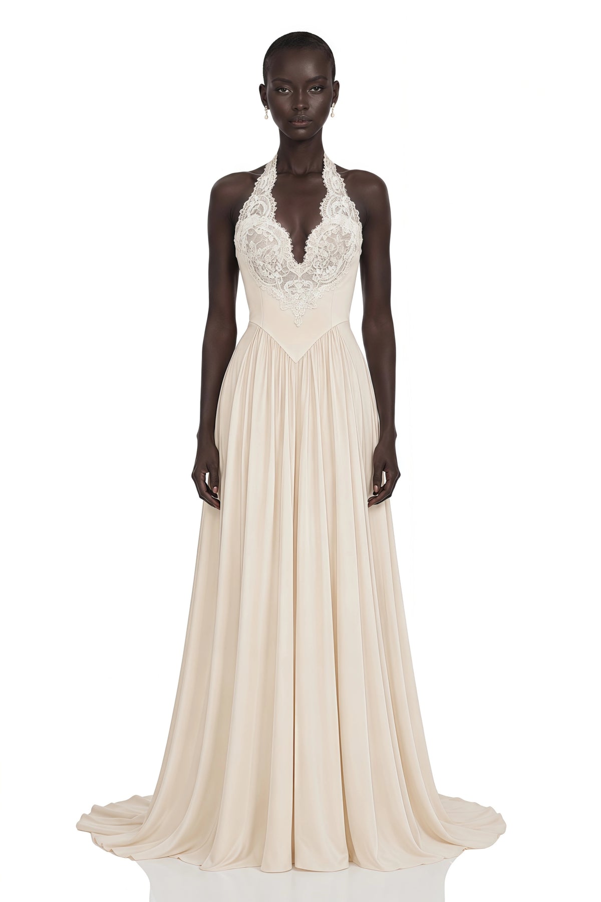Veronique Champagne VNeck Maxi Dress with Train