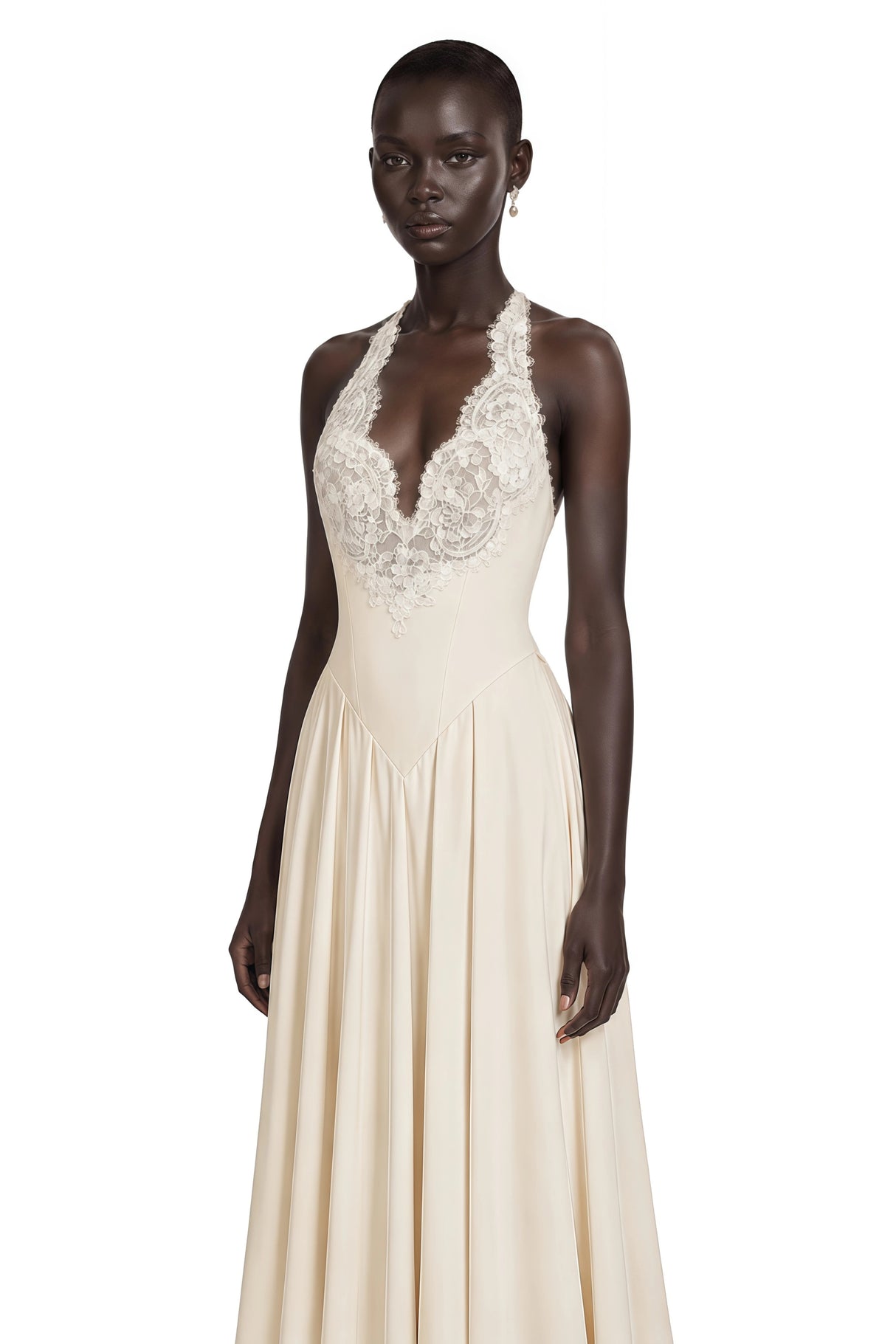 Veronique Champagne VNeck Maxi Dress with Train