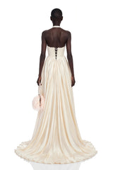 Veronique Champagne VNeck Maxi Dress with Train