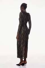 Vesna Black Ruffled Lace Midi Dress