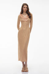 Vesna Neutral Ruffled Lace Midi Dress