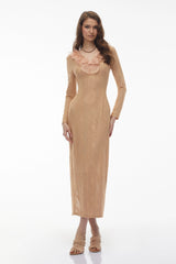 Vesna Neutral Ruffled Lace Midi Dress