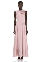 Vesper Pink Sleeveless Maxi Dress with Floral Lace Panels