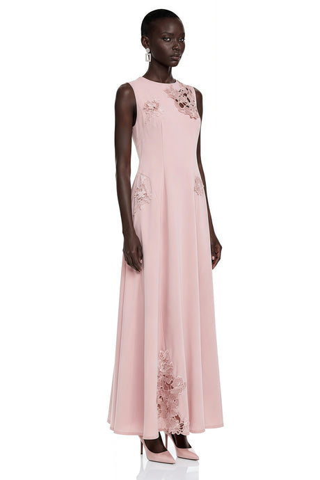 Biancamaria Maxi Dress Pink Sleeveless with Floral Lace Panels