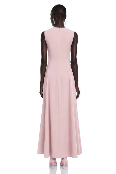 Biancamaria Maxi Dress Pink Sleeveless with Floral Lace Panels