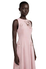 Vesper Pink Sleeveless Maxi Dress with Floral Lace Panels