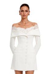Vianne White Off Shoulder Mini Dress with Lace Trim