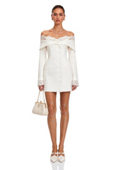 Vianne White Off Shoulder Mini Dress with Lace Trim