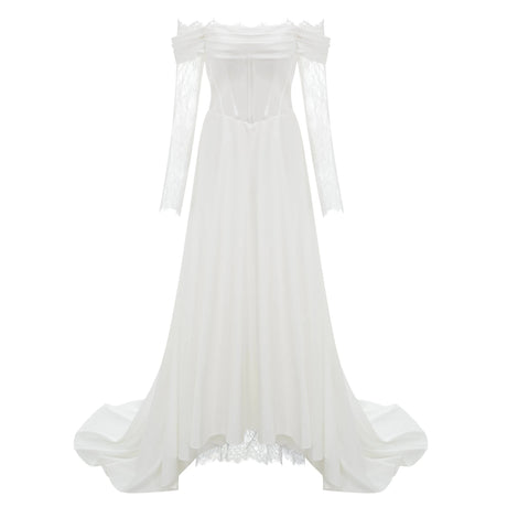 Natalia Maxi Dress White Off-Shoulder Lace Panel