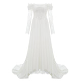 Víctor White OffShoulder Lace Panel Maxi Dress