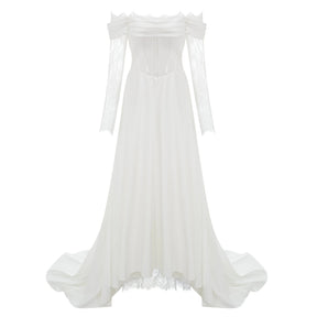 Víctor White OffShoulder Lace Panel Maxi Dress