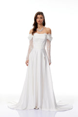 Víctor White OffShoulder Lace Panel Maxi Dress