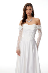 Víctor White OffShoulder Lace Panel Maxi Dress
