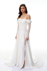Víctor White OffShoulder Lace Panel Maxi Dress