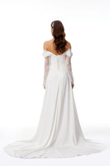 Víctor White OffShoulder Lace Panel Maxi Dress