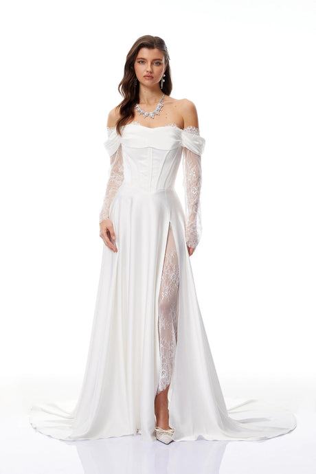 Natalia Maxi Dress White Off-Shoulder Lace Panel