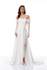 Víctor White OffShoulder Lace Panel Maxi Dress