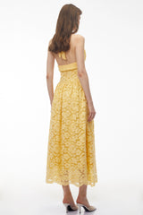 Victoria Butter Yellow Floral Lace Halterneck Midi Dress