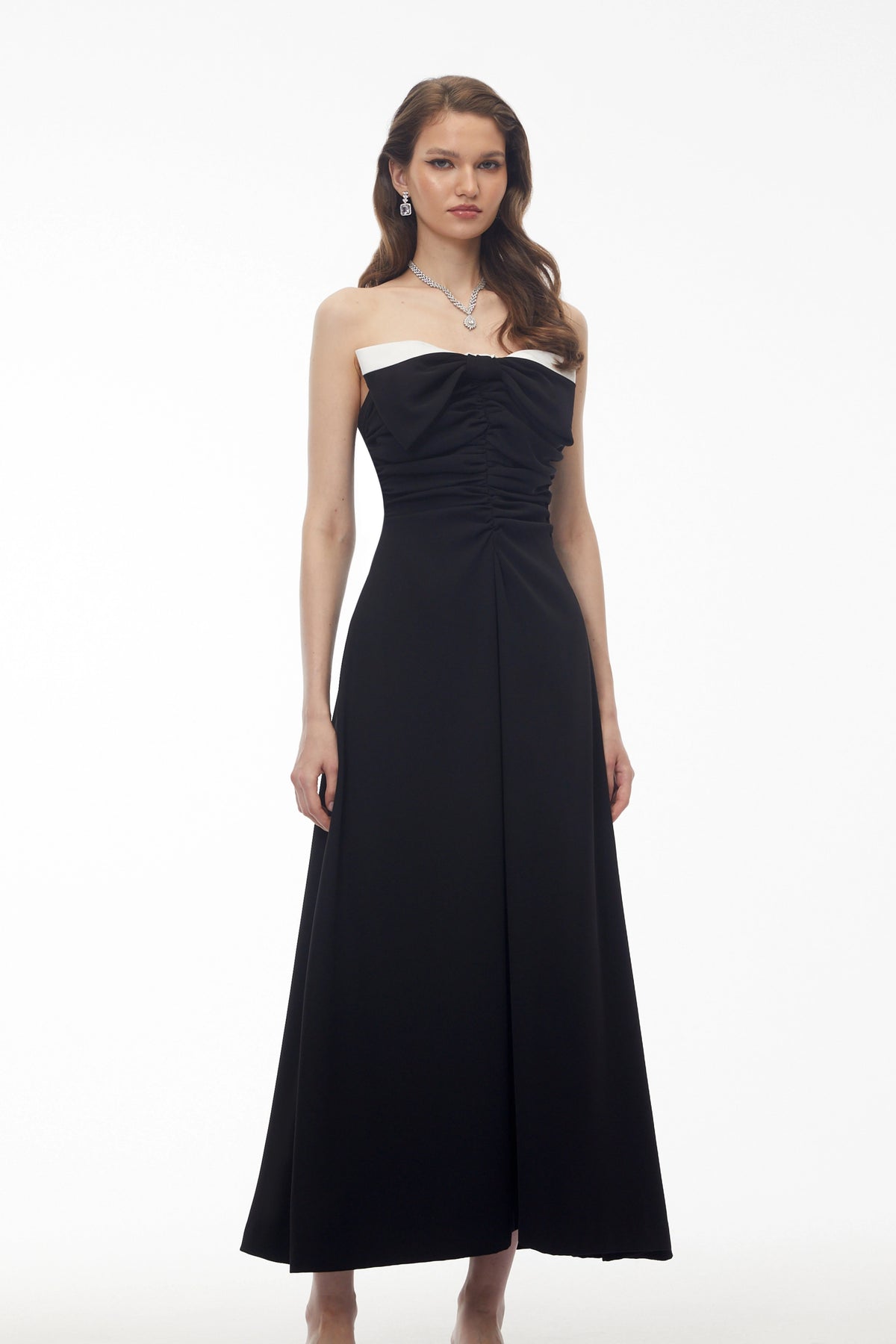 Victoria Color Block Off Shoulder Maxi Dress with Bow