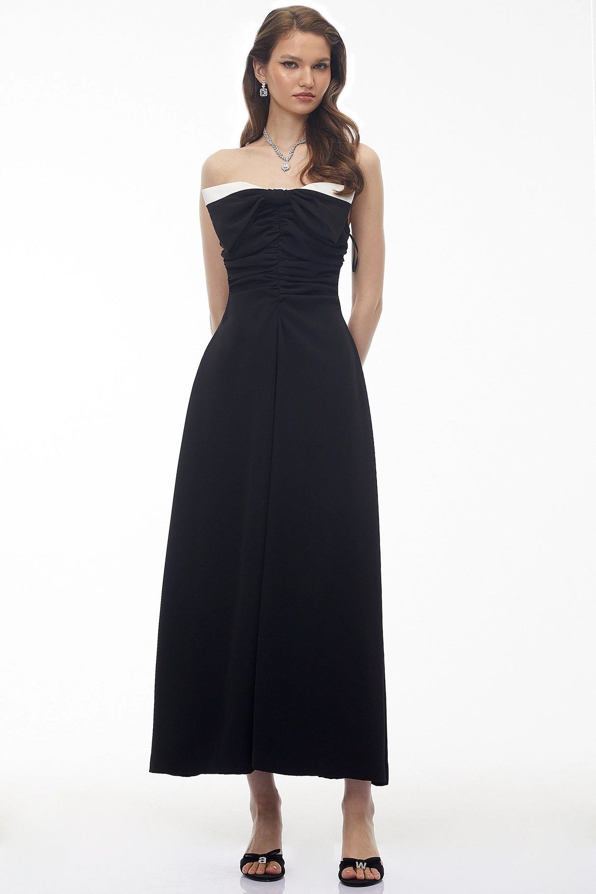 Victoria Color Block Off Shoulder Maxi Dress with Bow