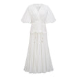 Vienne White LaceUp Pleated Maxi Dress